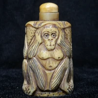 CULTUER ART 2.9 in Collection  Asian Chinese Old Hand Carved Lovely Monkey animal statue Snuff Bottles desk Decoration 2