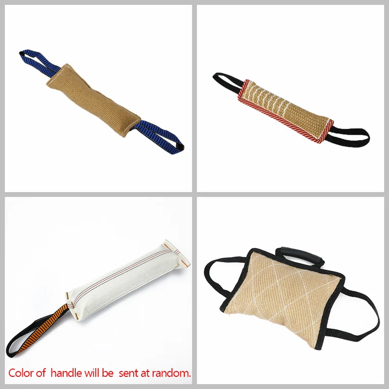 Durable Dog Training Tug Toy Bite Pillow Jute Bite Toy Sleeve 2Rope Handles Large Dog Training Interactive Play Chewing Dog Training Supplies Dog Chew Toys