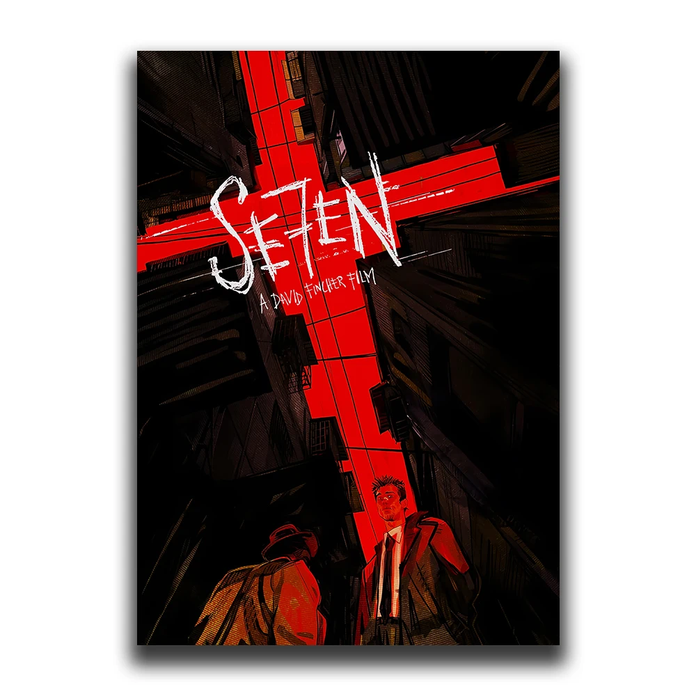 Vintage Black Cinema Art: Se7en Film Canvas Wall Mural