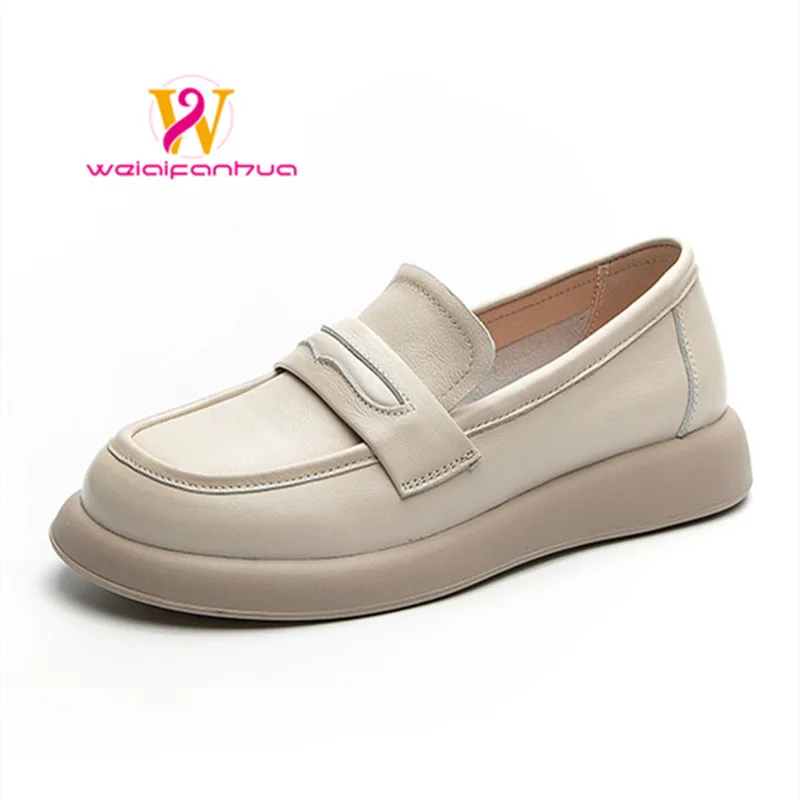 Loafers Women's Flat 2023 New Genuine Leather Vintage Handmade Women's Single Shoes British Style Comfortable Women's Shoes