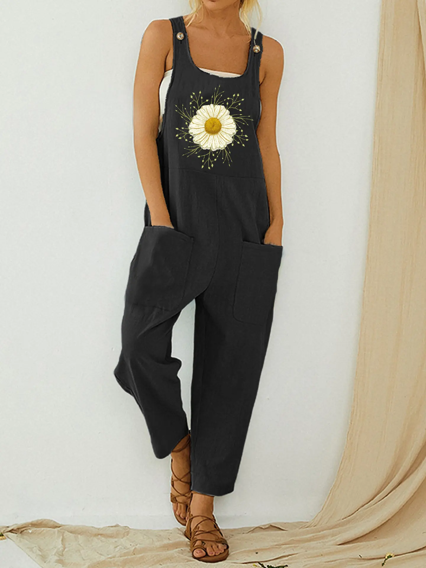 Monos-informales-con-estampado-para-mujer-peto-Retro-elegante-con ...