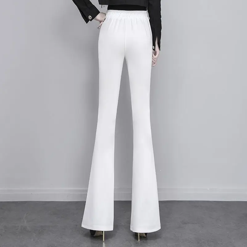 Office Lady Korean Fashion Diamonds Flare Pants Spring Autumn Women Solid Versatile Elastic High Waist Elegant Casual Trousers