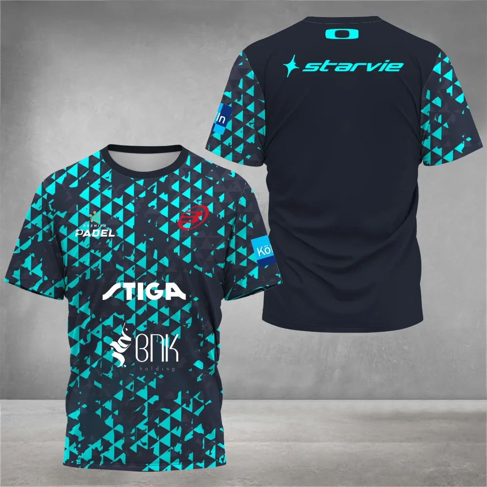 Breathable Men's Padel Clothing 3D Printed Quick Dry Short Sleeve Jerseys Casual Loose Tennis Sports Crew Neck T-Shirt Top