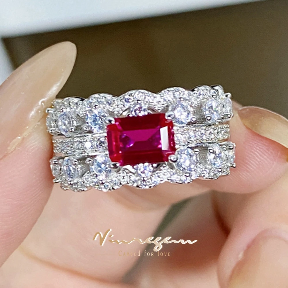 

Vinregem 1CT Ruby Emerald High Carbon Diamond Gemstone Elegant Ring For Women 925 Sterling Silver Wedding Party Fine Jewelry