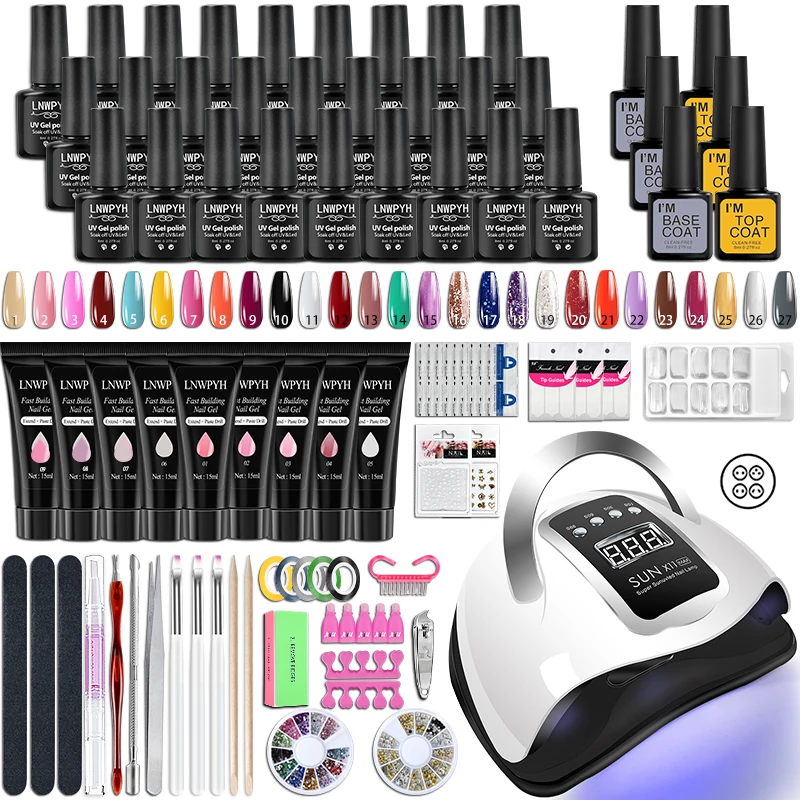 PolyNailGelSetWithUVLEDNailLampDryerGelVarnishNailKitFor