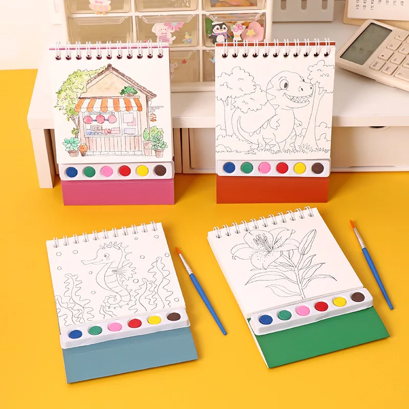 Creative coil vertical watercolor painting DIY watercolor graffiti book with built-in paint coloring picture book 2
