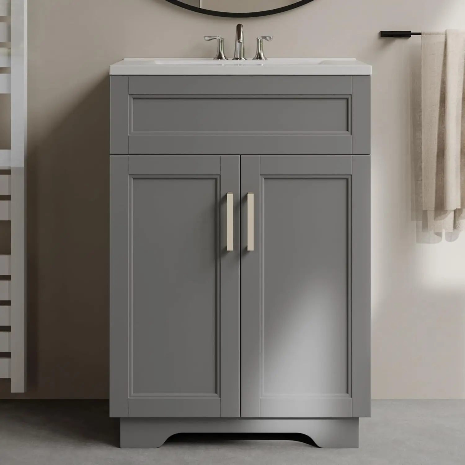 Bathroom Vanity Set Combo 24" Sink Cabinet Mirror Storage Durable Ceramic Vessel Chorme Smooth Surface High-definition Imaging
