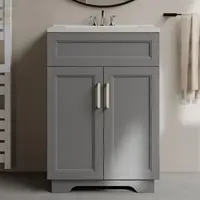 Bathroom Vanity Set Combo 24" Sink Cabinet Mirror Storage Durable Ceramic Vessel Chorme Smooth Surface High-definition Imaging 1