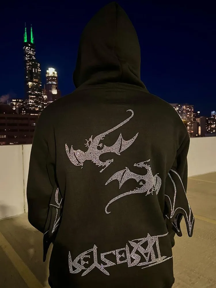 Men's Y2K Style Clothes Fashion Retro Street Zip Hoodie Fire