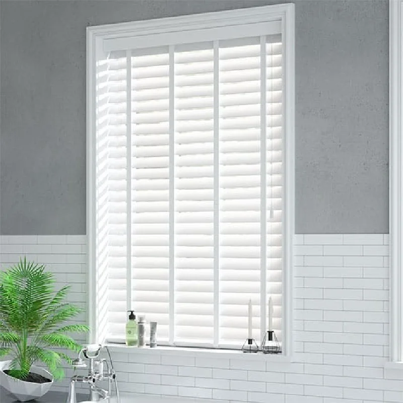 white thick wooden blinds