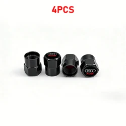 Luxury Car Tire Valve Caps and Suede Keychain Gift Set (4Pcs Black Audi)