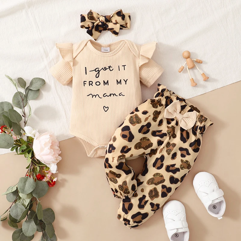 newborn baby clothing set 0-24 Months Baby Girls Clothing Sets Spring Autumn Cotton Letter Top And Leopard Print Pants Little Princess Suit Kids Clothes small baby clothing set	