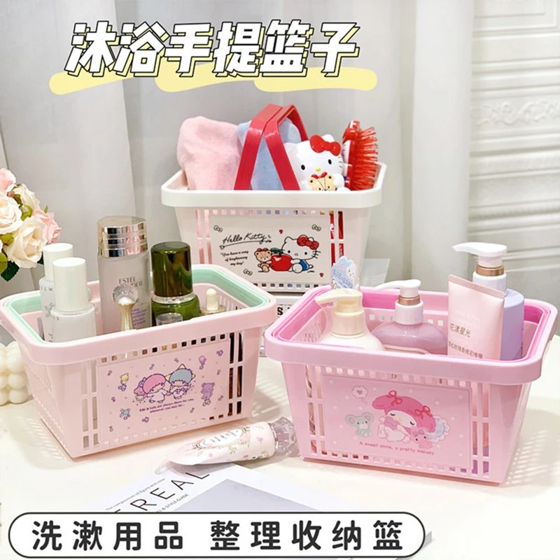 

Милая корзина для рук Hello Kitty Y2K, милая корзина для хранения туалетных принадлежностей из аниме Sanrio Kawaii, корзина для ванной с милым сердцем для девушек, подарок