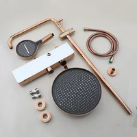 ระบบฝักบัว UIO สีโรสโกลด์ 4 ฟังก์ชั่น, ฝักบัวแบบเรนชาวเวอร์แบบติดผนังพร้อมหัวฉีดแบบมือถือ, ชุดฝักบัวพร้อมชั้นวางเก็บของ 5