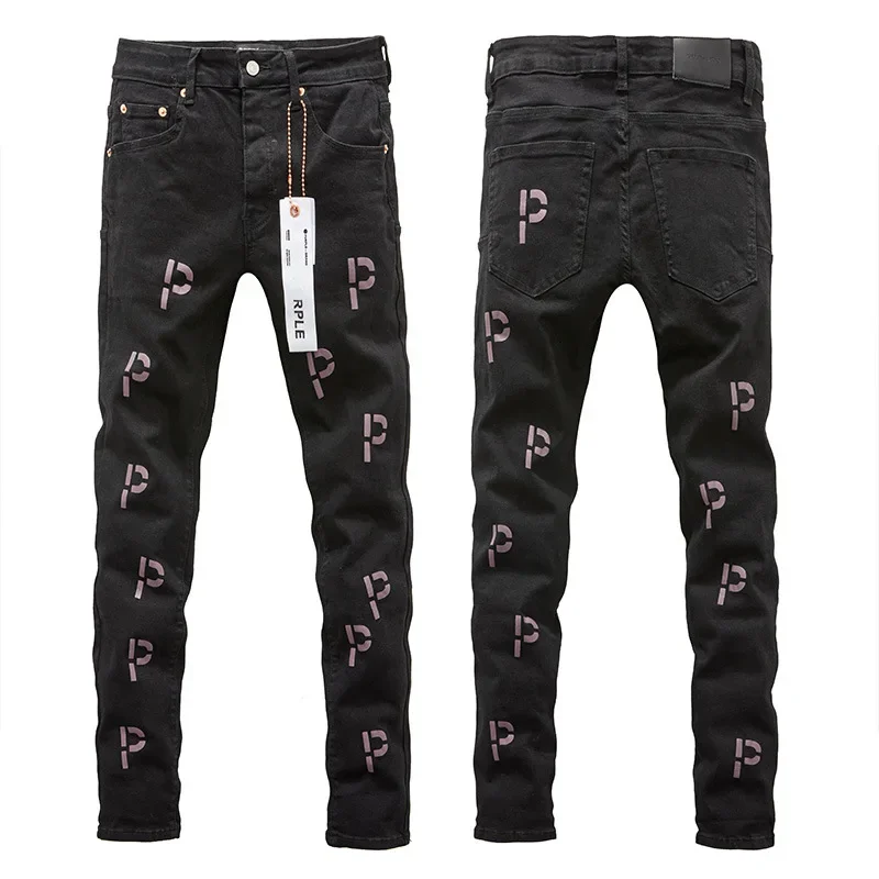 American brand high street jeans, American high street perforated trendy retro straight leg fashionable slim fit pants