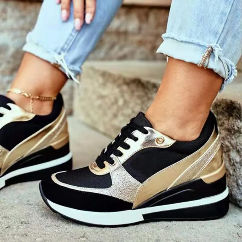 Spring Autumn Wedges Women Sneakers Fashion Casual Shoes Lace-up Platform Sports Shoes Women Patchwork Trainers Vulcanized Shoes