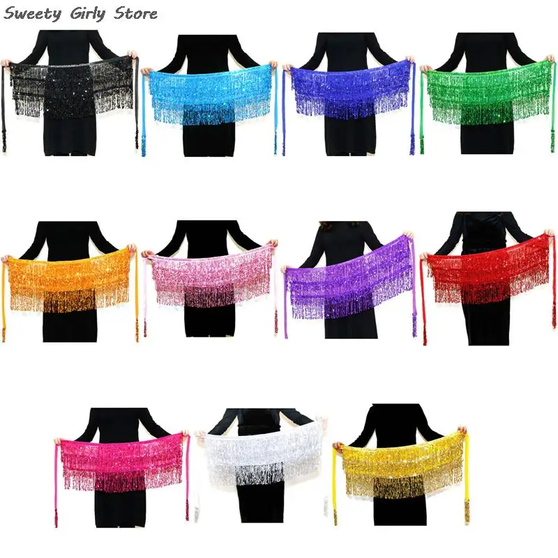 Women Bohemian Chains Sequin Belts Belly Dance Skirt Party Sexy Performance Costume Long Tassel Clubwear Indian Hip Skirts Bling