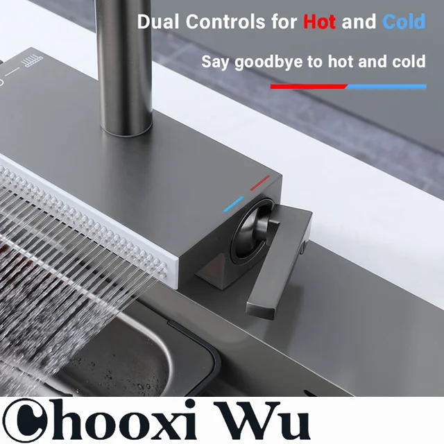 ก๊อกน้ําสแตนเลสแบบดึงออกในครัว ดีไซน์แบบดึงออก พวยกาแรงดันอเนกประสงค์ ระบบควบคุมคู่ร้อนและเย็น 4