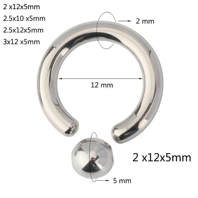 ASTM F136 tytanu niewoli pierścienie kulki PIERC kolczyk w nosie duży rozmiar kolczyk 12G 2mm 3mm BCR Hoop pierścienie punk Piercing biżuteria do ciała