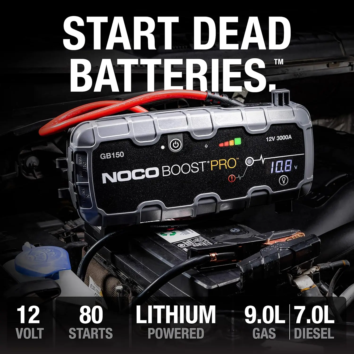 3000A UltraSafe Car Battery Jump Starter, 12V Battery Pack, Booster, Jump Box