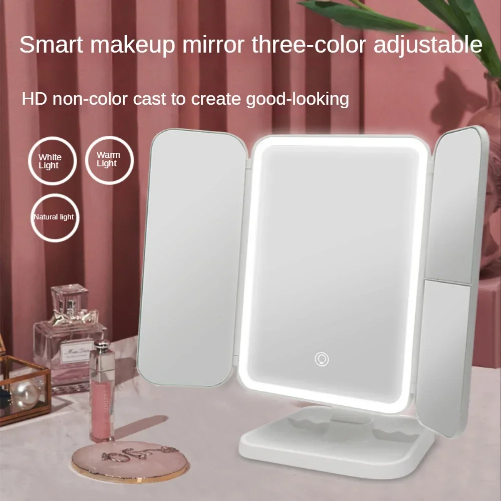 Makeup Mirror Vanity Mirror with Light,Trifold,Touch Sensing,90&deg; Rotation,2x 3x Magnifying Cosmetic Mirror,Brightness Adjustable