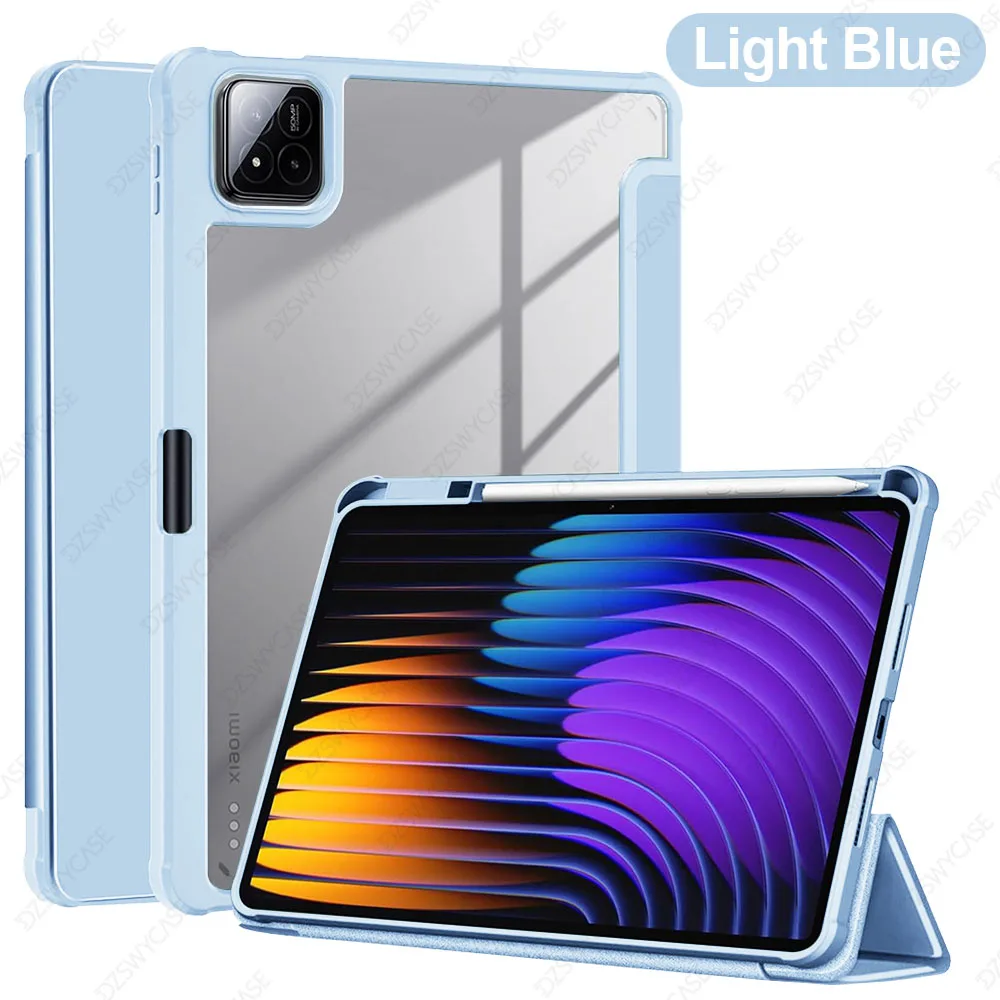 Durable Tablet Case with Pencil Holder and Clear Back Shell