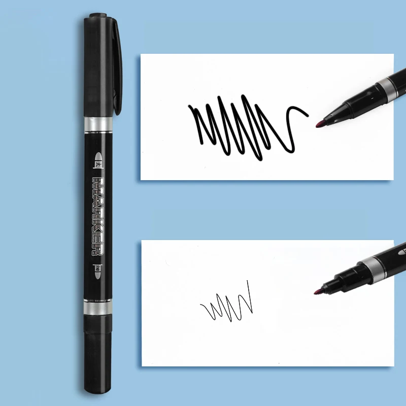 WQN-6pcs Double Headed Permanent Marker Pen Set Fine Point Waterproof CD Marker Thin Nib Crude Nib 0.5mm-2mm Fine Color