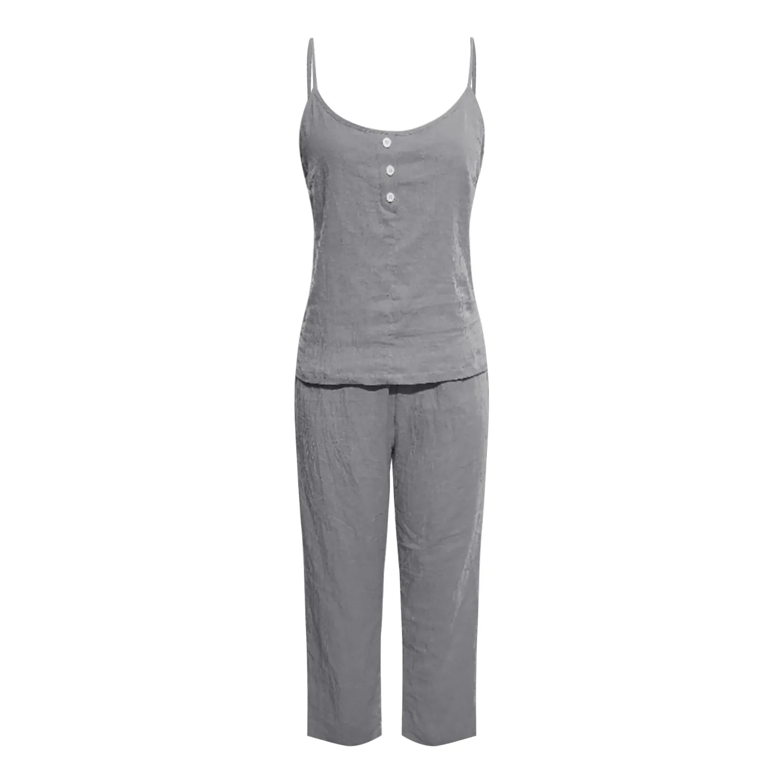 Women's Cotton And Linen 2 Piece Pajamas Set Summer Solid Thin Sleeveless Suspenders Trousers Set Loose Fashion Home Clothes