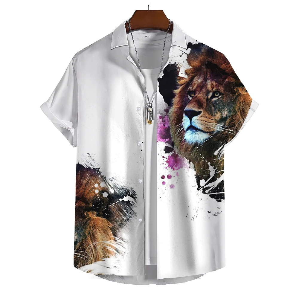 

2023 Men's Hawaiian Shirt 3D Printing Oversized Short Sleeve Tiger Pattern Y2k Male Clothes Novelties Streetwear Trend To Sell