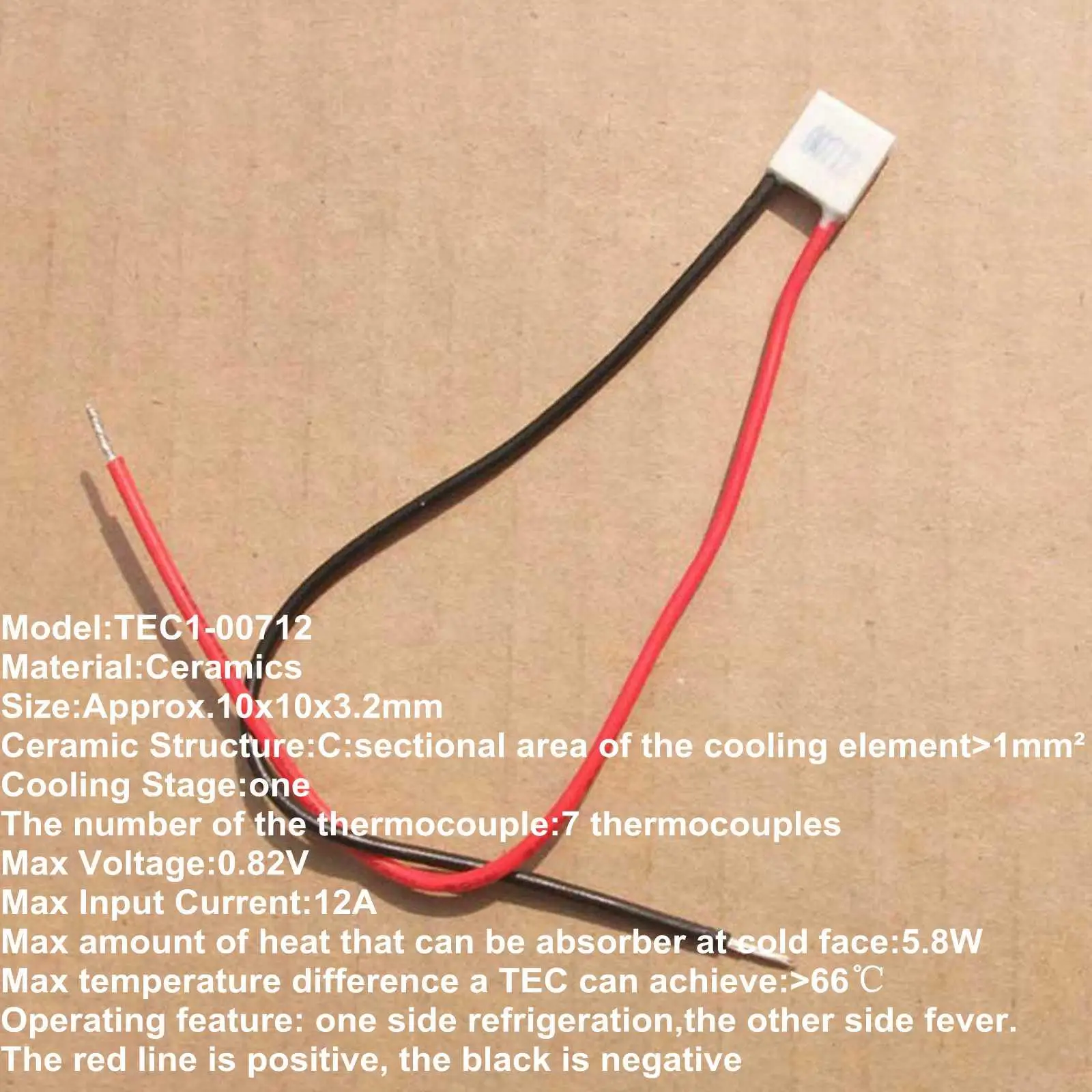 10x10x3.2mm 12A 0.82V 5.8W TEC1-00712 Thermoelectric Cooler Peltier Heatsink