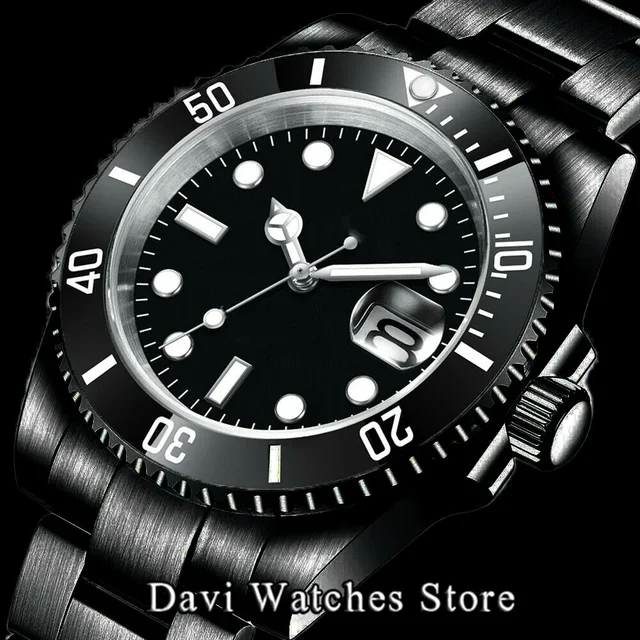 Relógio mecânico automático impermeável para homens, caixa preta, vidro de safira, relógio masculino, relógios estéreis, novo, 40mm, 100 m 2