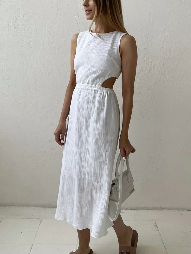 

Women's Dress 2023 Spring And Summer New Solid Color Back Single Breasted Waist Design Casual Large Size Dress