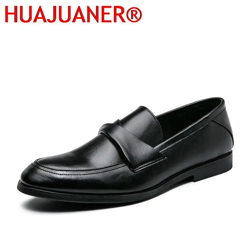 

New Arrival Vintage Leather Casual Men Dress Shoes Retro Formal Loafers Pointed Toe Business Loafers Minimalist Shoes for Men