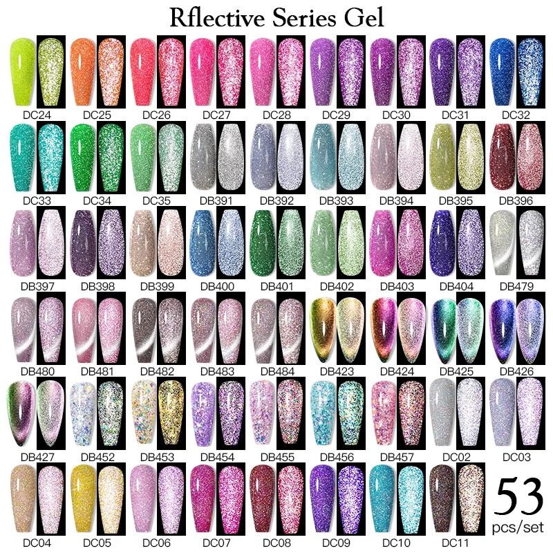 Mtssii 78 Colors Reflective Glitter Gel Nail Polish Set Laser Cat Magnetic Gel Semi Permanent Varnish Nail Art Manicure Kit 2