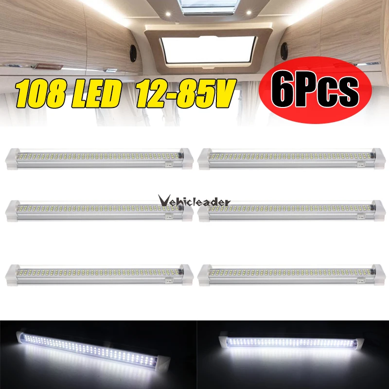 6pcs Car Interior Lamp 108 Led Strip Lights Bar 1280v White For