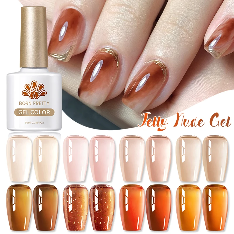 BORN PRETTY 10ml Nude Jelly Pink Gel Nail Polish Winter Autumn Semi Permanent Soak Off UV LED Varnish Sparkle Syrup Gel Nail