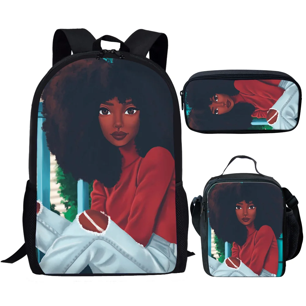 Black Art African Girl Printing Children School Bags 3pcs Set for Kids School Backpack Teenage Book Bags Set Boys Pencil Case