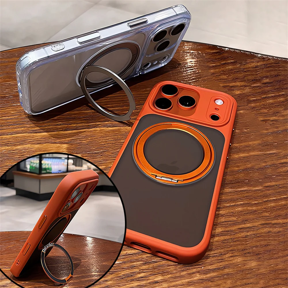 Luxury Magnetic Aluminum Alloy Stand Phone Case with 360° Rotating Folding Bracket Protective Cover