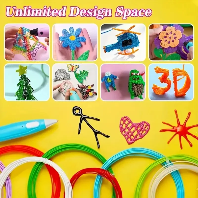 3D Pen Filament 40 Colored PLA Filament for 25M 30M 36M 45M 50M 96M 100M 150M 200M Smoke-free Safe Plastic Refill for 3D Children's Printing Pen