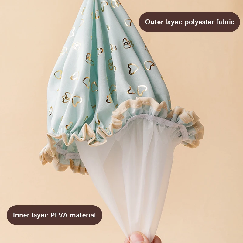 Waterproof Shower Cap Double Layer Elastic Shower Hair Cover Women Supplies For Kitchen Bathroom Shampoo Caps Bathing Hat 5