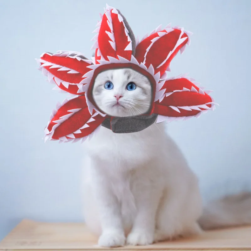 Fun Piranha Costume Pet Hat, Cat and Dog Head Cover, Flower Shaped Winter Pet Warm Hat, Adjustable Size, Pet Clothing  Pet Items