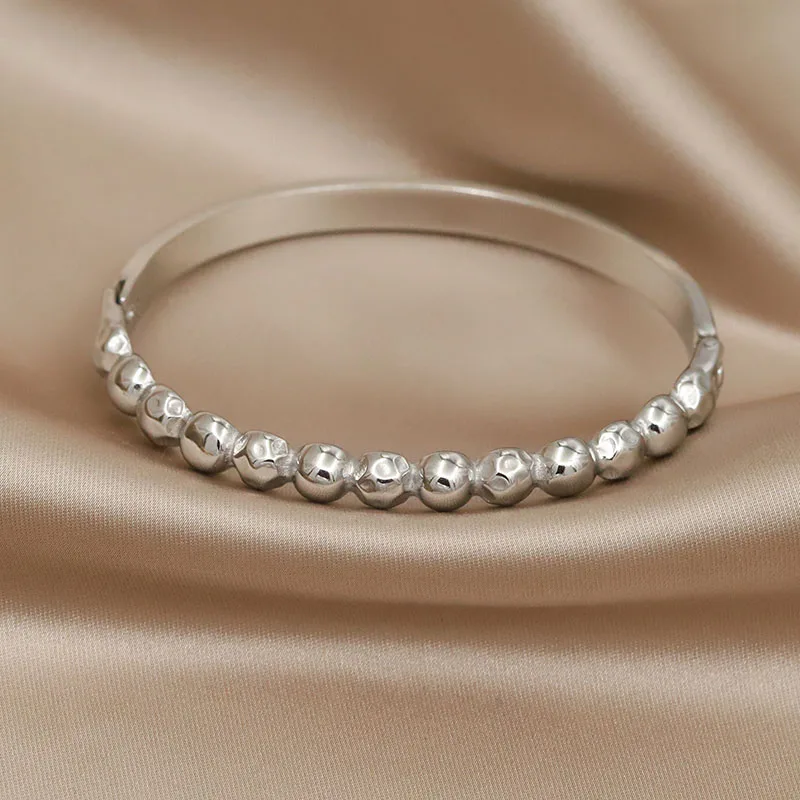 Stainless Steel Metal Beads Bangles&bracelets for Women Fashion Brand Jewelry Simple Style Bangles Accessories