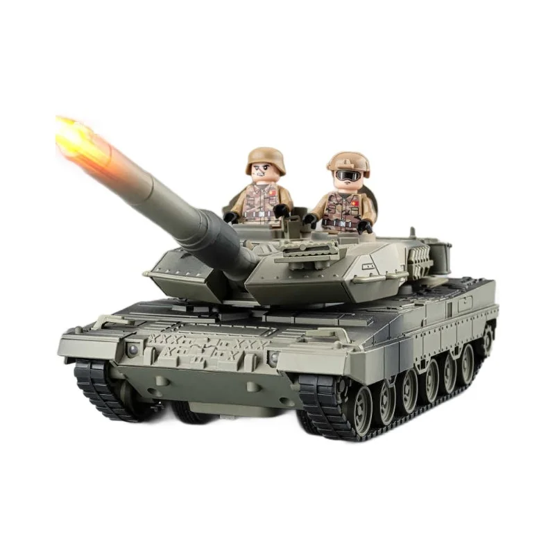 일반 합금 레오파드 2 주력 전차 모형 궤도형 장갑차 회전식 포탑 발사 가능한 미사일 스프레이 어린이 장난감 장식품