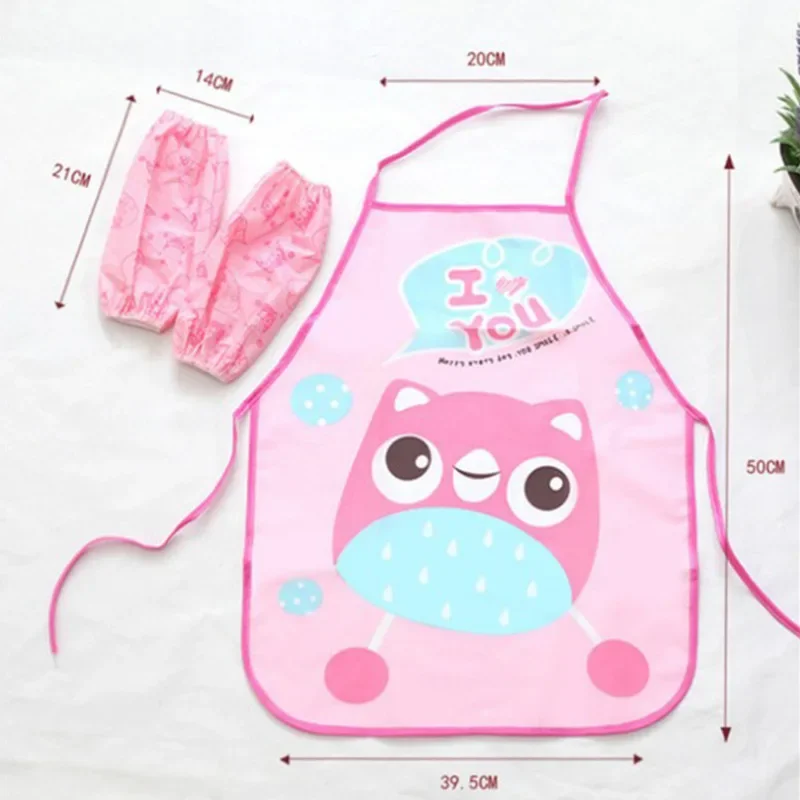 Cute Cartoon Children Eating Drinking Apron Sleeve Cover Set Baby Waterproof and Antifouling Painting Gown Kid Sleeveless Bib