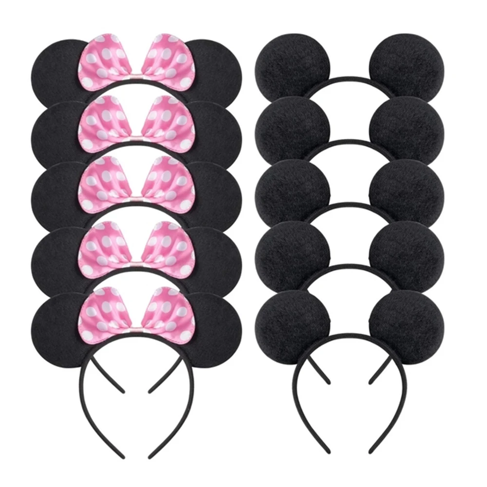 

12 Pack Mouse Ears Solid Black and Pink Bow Headband for Mouse Themed Birthday Party Supplies