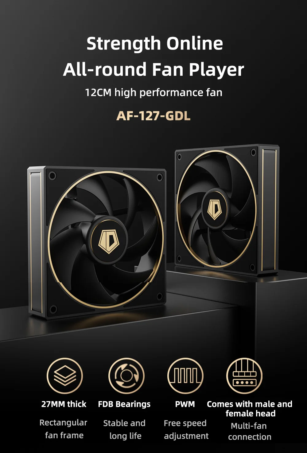 ID-COOLING Dark Gold 120mm Case Fan 4Pin PWM Daisy Chain Silent Cooling High Air
