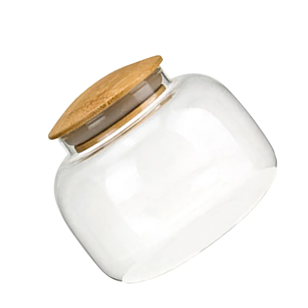 

550 Ml Containers for Food Glass Candy Jar Snack Organizer Storage Tank Wooden Grain Spice Holder