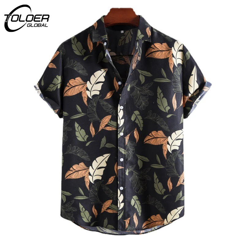 

2023 Men Summer Hawaiian Shirts 3D T-shirt Retro Shirt Leaves Pattern Short Sleeve Vacation Male T-shirt Beach Camisas Top Tee