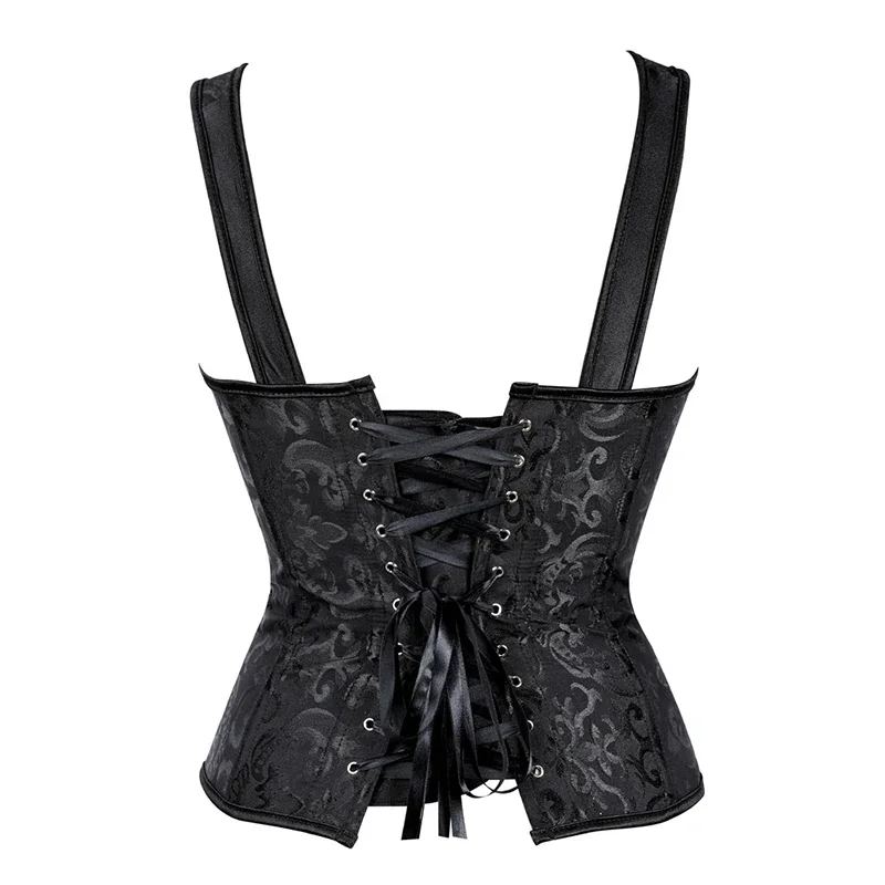 Women Corsets with Straps Black Corset Plus Size Floral Jacquard Corset Zipper Top Gothic Steampunk Corset Bustier