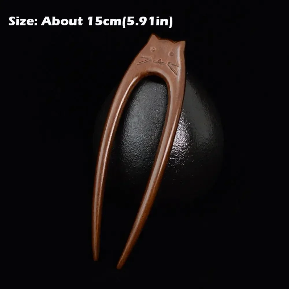 Wooden Cat Pattern Hair Sticks Headwear Headpieces U Shaped Hair Forks Chinese Style Hair Accessories Hanfu Hairpin Women Girls